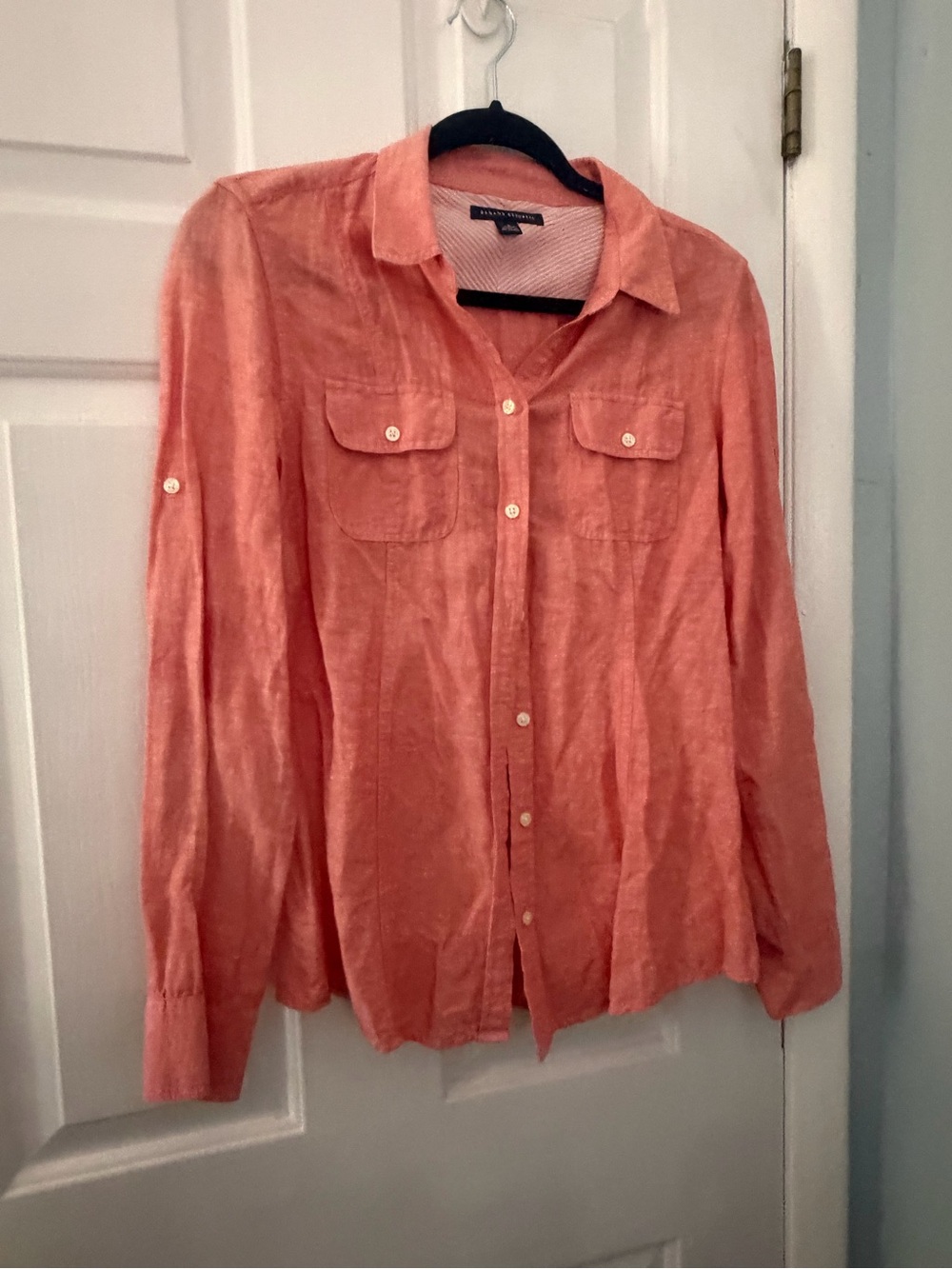 Banana Republic Size 8 Fresh Apricot Linen Cotton Button Down Shirt